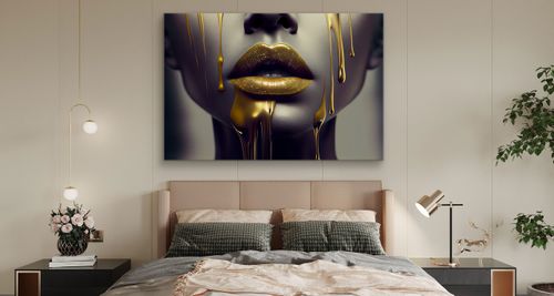Obraz Ścienny Do Salonu TWARZ Kobiety Złote Usta Abstrakcja Efekt 3D 40cm x 30cm na Arena.pl