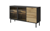 Nowoczesna Komoda 2D3SZ 150 cm Czarna + Dąb Evoke LONG LS + Led
