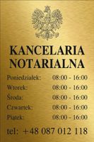 Tabliczka Grawerowana Kancelaria Notarialna godziny otwarcia ZŁOTA 40x30