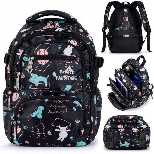 Plecak TORNISTER szkolny dziecięcy pojemny wzory czarny Klasy 1-3 Odblaski zdjęcie 1