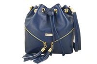 Torebka damska - worek z frędzlami - Granatowa jasna