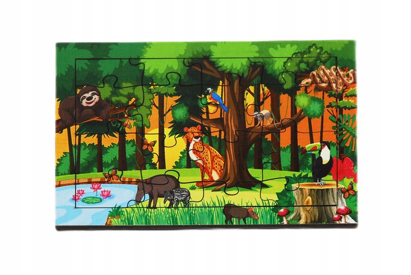 Drewniana kolorowa układanka dla dzieci Zabawka PUZZLE ZWIERZĘTA 16 el zdjęcie 1