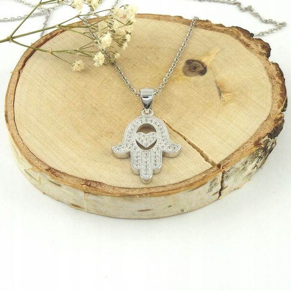 Srebrny Naszyjnik Damski 925 Wisiorek Łańcuch Dłoń Ręka Fatimy Hamsa Amulet zdjęcie 4