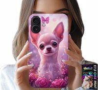 ETUI DO IPHONE 16 - SŁODKA CHIHUAHUA NA RÓŻOWYM TLE KWIATAMI