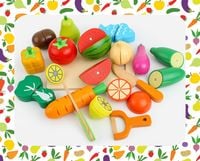 DREWNIANE WARZYWA I OWOCE do Krojenia Magnes dla dzieci + Deska + Skrzynka