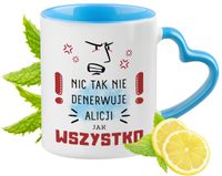 Dla Alicji Kubek Błękitny Z Uszkiem W Kształcie Serca Na Prezent Na Kawę