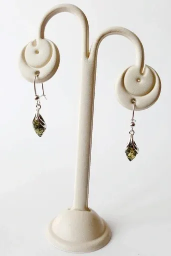 KOMPLET srebrny zielony BURSZTYN kolczyki+wis CERT zdjęcie 3