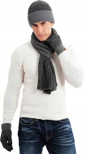 KOMPLET ZIMOWY MĘSKI CZAPKA SZALIK RĘKAWICZKI CIEPŁY ZESTAW NA ZIMĘ na Arena.pl