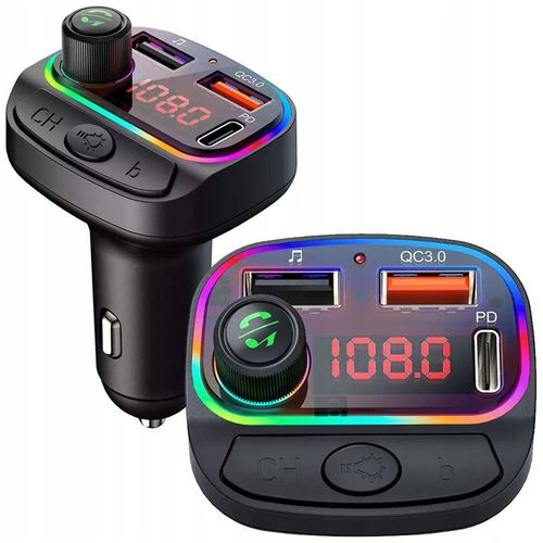 Transmiter bluetooth FM samochodowy SZYBKA ładowarka PD 24W QC3.0 USB-C RGB na Arena.pl