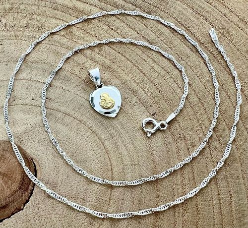 Srebrny łańcuszek 40cm Singapur i medalik serce MB Komunia Chrzest prezent na Arena.pl