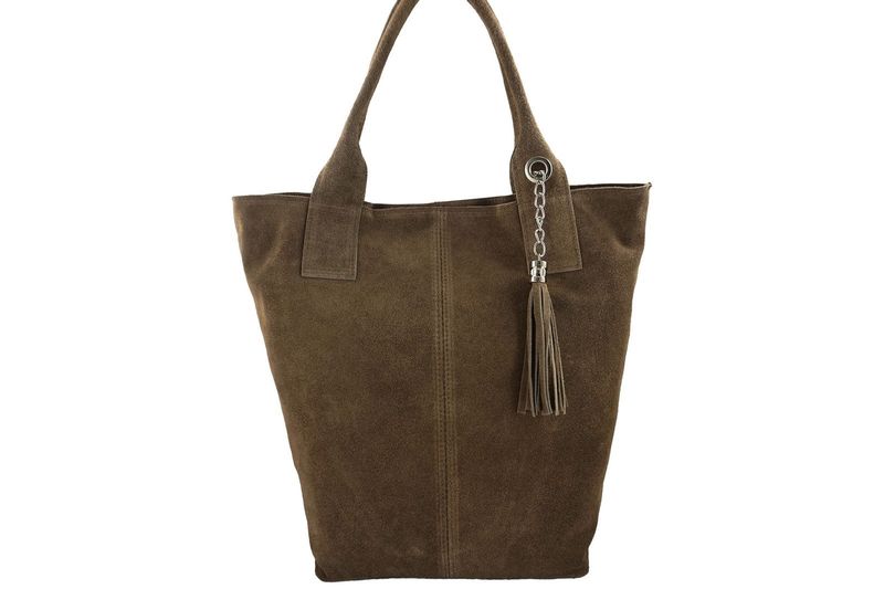 Shopper bag - torebka damska zamszowa - Brązowa jasna zdjęcie 3