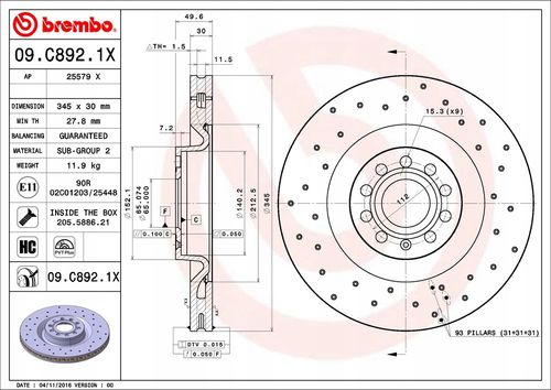 TARCZA HAM PRZOD 345X30 V XTRA BREMBO na Arena.pl