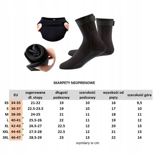 Skarpety neoprenowe 3mm do morsowania z paskiem rozmiar XXL 44-45 zdjęcie 2