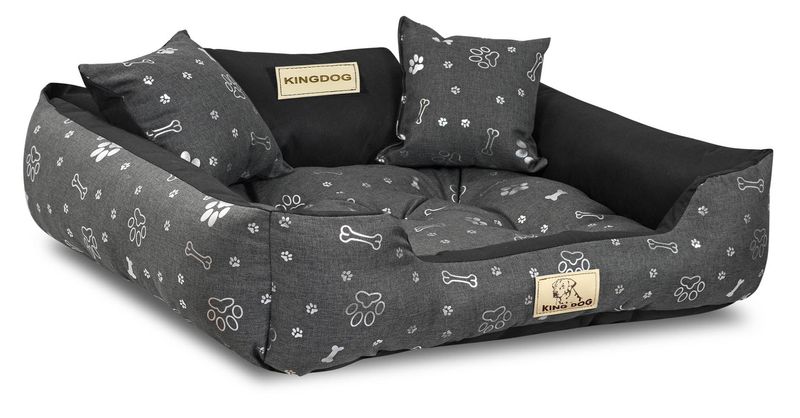 Legowisko dla psa kojec KINGDOG 75x65 cm wodoodporne kości srebrne zdjęcie 3