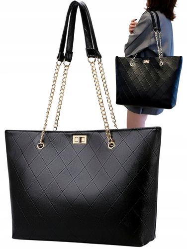 Czarna Damska Skórzana Pojemna Torba A4 Torebka na Arena.pl