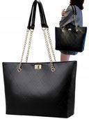 Czarna Damska Skórzana Pojemna Torba A4 Torebka