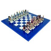 WŁOSKI ZESTAW GRECY VS RZYMIANIE + SZACHOWNICA DREWNO BIAŁO/NIEBIESKA 42