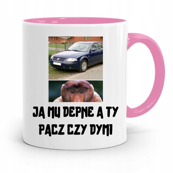 Kubek Różowy Nosacz Janusz Ja Mu Depne A Ty Pacz Z Nadrukiem Ze Zdjęciem zdjęcie 1