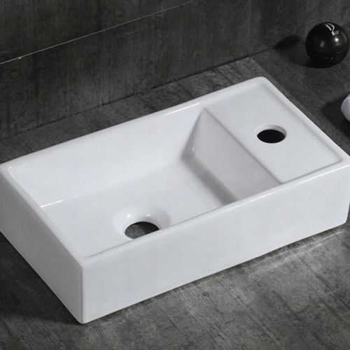 PROSTOKĄTNA ELEGANCKA UMYWALKA NABLATOWA CERAMICZNA BIAŁA Z POŁYSKIEM na Arena.pl