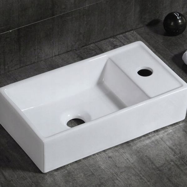 PROSTOKĄTNA ELEGANCKA UMYWALKA NABLATOWA CERAMICZNA BIAŁA Z POŁYSKIEM zdjęcie 11