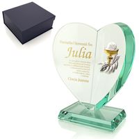 Prezent pamiątka na I KOMUNIĘ statuetka z grawerem i emblematem hostią