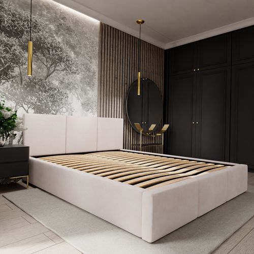 ŁÓŻKO TAPICEROWANE DO SYPIALNI 180x200 ŁÓŻKO PODWÓJNE Z POJEMNIKIEM KREMOWE na Arena.pl