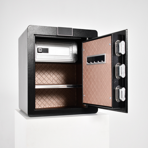 Pancerny Domowy Sejf z Zamkiem Elektronicznym i Kluczem 45x38x32 cm Czarny na Arena.pl