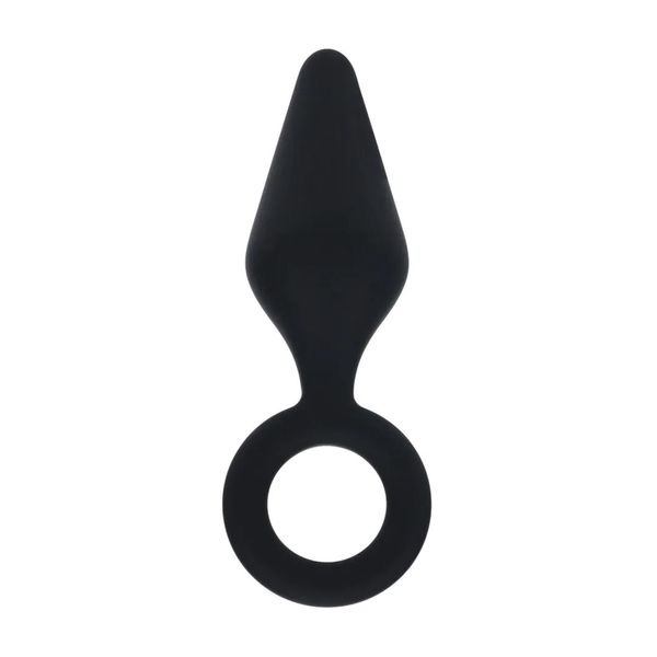 Silicone Anal Plug With Loop - M - Black zdjęcie 1