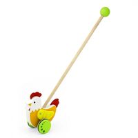 Drewniany Pchacz Edukacyjny Kurka na patyku