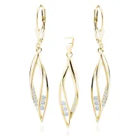 KLASYCZNY POZŁACANY SREBRNY KOMPLET ŁEZKI KROPLE MARKIZY BIAŁE CYRKONIE