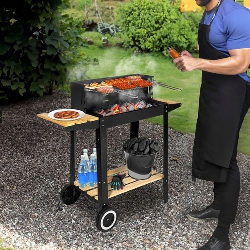 NA MAJÓWKĘ Grill Ogrodowy Węglowy Duży Na Kołach Mobilny Drewniane Półki na Arena.pl