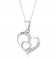 Serce Kryształowy Wisiorek Cyrkonie Łańcuszek Komplet Srebro 925 Walentynki