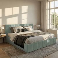 ŁÓŻKO TAPICEROWANE DO SYPIALNI 140x200 ŁÓŻKO PREMIUM Z POJEMNIKIEM MIĘTOWE