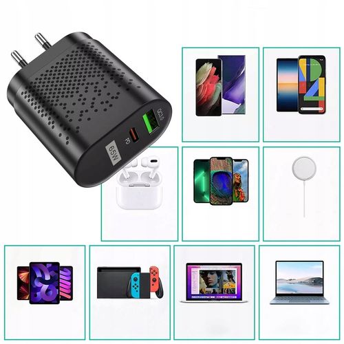 SZYBKA ŁADOWARKA SIECIOWA GaN 65W DO TELEFONU USB-C PD QC MOCNY ZASILACZ na Arena.pl