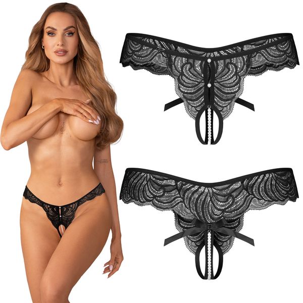 Otwarte stringi z perełkami Obsessive Trinise Crotchless Thong S/M zdjęcie 7