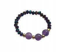 ELASTYCZNY PIERŚCIONEK KORALIKI FIOLET AMETYST