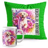 ZESTAW KUBEK + PODUSZKA ZIELONA - PIES PSY PIESEK RASA LABRADOR RETRIEVER