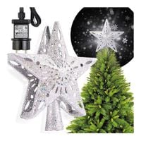 Świecąca gwiazda ozdoba na choinkę led z projektorem czubek srebrna na prąd