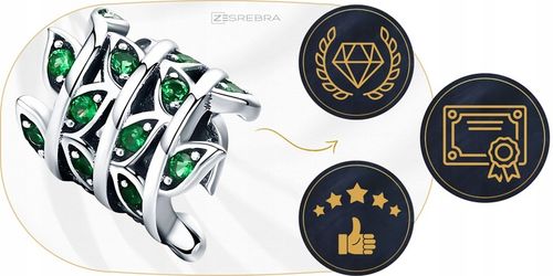 CHARMS ZIELONE LISTKI srebro 925 pnącze srebrne koralik zawieszka liście na Arena.pl