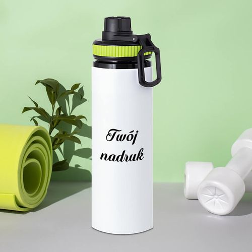 Biały bidon 850 ml - z rączką i zamykanym ustnikiem - z Twoim nadrukiem - zielona opaska na Arena.pl