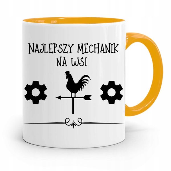 Kubek Żółty Prezent Dla Mechanika Najlepszy Na Wsi Z Nadrukiem Ze Zdjęciem zdjęcie 1