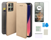 Etui z klapką do MOTOROLA EDGE 70 5G pokrowiec złoty + folia ochronna TPU