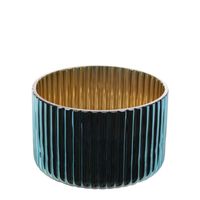 Szklany świecznik dekoracyjny NELA 12x8 ciemnoturkusowy + złoty