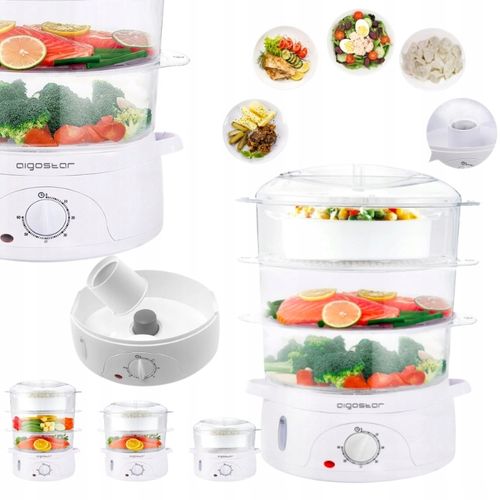 PAROWAR ELEKTRYCZNY DO GOTOWANIA NA PARZE 800W 9L MINUTNIK BIAŁY 3 X na Arena.pl