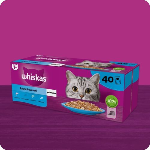 KARMA MOKRA WHISKAS RYBNE SMAKI W GALARETCE SASZETKI 40X85G na Arena.pl