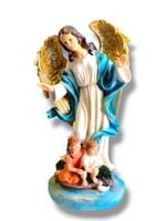 Anioł Stróż Z Dziećmi Nad Rzeką Figura Włoska 31,5 Cm Ręcznie Malowana