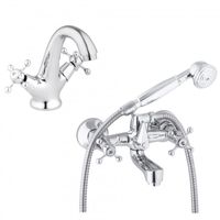 Zestaw baterii wannowo-prysznicowa umywalkowa retro chrom