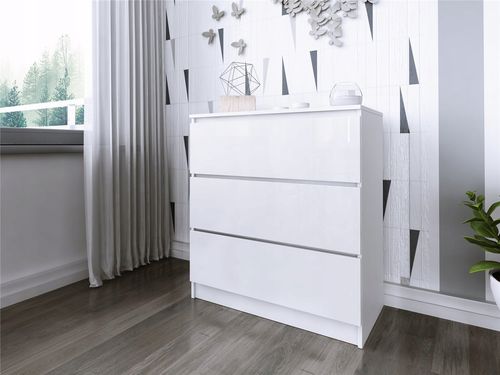 Komoda Do Salonu Sypialni 3 Szuflady 80 Zoe Biała Biały Połysk na Arena.pl