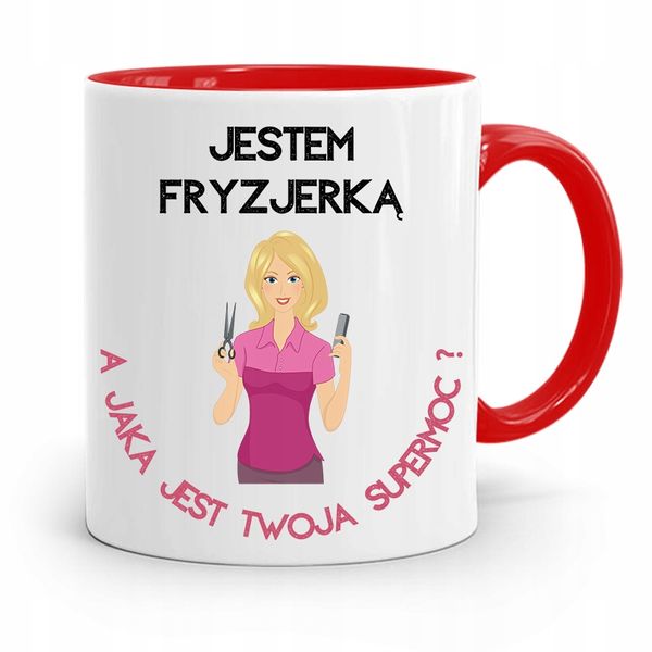 Kubek Czerwony Fryzjera Fryzjerki To Moja Supermoc Z Nadrukiem Ze Zdjęciem zdjęcie 1