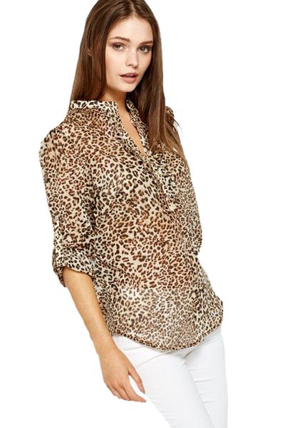 Bluzka Leopard, Żabot - 34 / XS zdjęcie 5